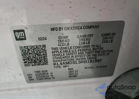 2024 Buick Encore Gx Sport Touring из США, поврежденный, VIN KL4AMDSL5RB191997